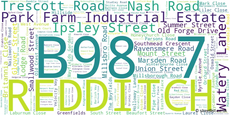 A word cloud for the B98 7 postcode